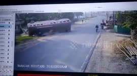 Shocking police footage shows moment bus overturns leaving one dead and 40 injured in India