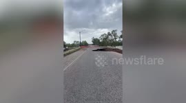 Footage shows destroyed roads and bridges in rural Western Australia community after area was hit by record-breaking flooding