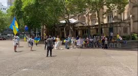 Heavy police presence as Ukrainians and supporters protest against Russian Red Cross again in Sydney, Australia