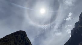 Rare sun halo seen beaming sun over scenic New Zealand
