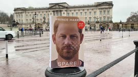 Prince Harry’s book Spare outside Buckingham Palace