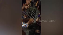 Hero villagers rescue stray kitten trapped under drain after storm