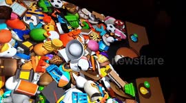 Domestic house cat plays video game called match 3d master on cell phone