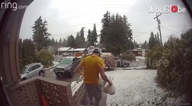 Man trying to take out trash during Ice Storm learns that sliding isn't always better than walking