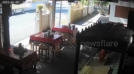 Three youths on motorcycle crash into noodle shop 'due to flat tyre'