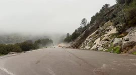 Landslide sees rocks block road in California's Fresno