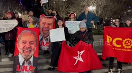 Chants at Stand with Democracy in Brazil rally in New York, NY, USA