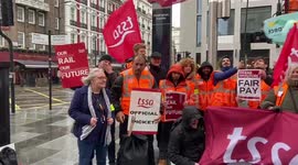Elizabeth Line strike: UK TSSA pickets outside London's Paddington Station