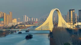 Ships Traveling Along the Beijing-Hangzhou Grand Canal in Huaian, China