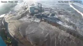 High waves crash Baja California coast in Mexico as cold front arrives