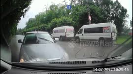Car Drives into One-way Traffic Causing Collision