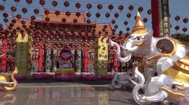Temple prepares for Chinese New Year celebrations with hanging lanterns