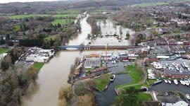 Drone footage of Stourport on Severn underwater as River Severn bursts its banks