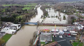 Drone footage of Stourport on Severn underwater as River Severn bursts its banks