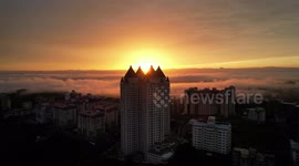 Manipal city morning sunrise view, drone view, Manipal, Udupi, Karnataka.