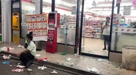 Crazed Russian tourist smashes shop's door and attacked locals in violent rampage in Thailand