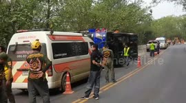 Buddhist monk killed and dozens injured when bus overturns on steep mountain road in Thailand
