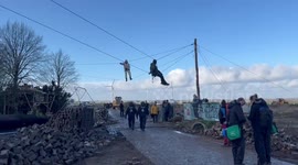 Activists blocking the way to prevent coal mining in Lützerath, Germany