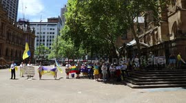 Ukrainians and their supporters protest against the Russian Red Cross