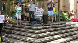 Ukrainians and their supporters protest against the Russian Red Cross