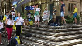 Ukrainians and their supporters protest against the Russian Red Cross