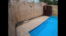 A cute deep pool in the backyard