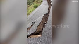 Video shows moment road partially collapsed after heavy rain in California