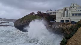Storm Fien: Giant waves batter coast of Biarritz, France