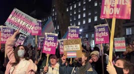 Trans right protest in London after the UK government blocked the Scottish gender recognition law