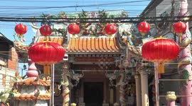 City decorated with red and gold lanterns for Chinese New Year