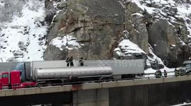Special Response Teams Pump Petrol Out Of Crashed Tanker Blocking Traffic Near Glenwood Canyon, CO, US