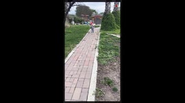 Persistent baby girl can't stop falling while walking to her house