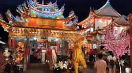 Malaysian temple illuminated by lights as Chinese New Year looms