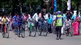 Funny slow cycling race in a community level sport  in India
