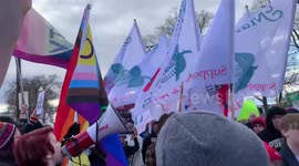Counter-protesters chant “Abortion Is Essential” during the March for Life