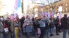 Hundreds of trans rights supporters protest outside Downing Street over UK government blocking Scottish gender reform bill