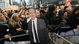 Covid vaccine protesters tear head off cardboard cutout of Matt Hancock outside Downing Street