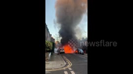 Fiery footage shows London school bus in flames