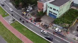 Traffic caused by a huge hole on an avenue in Sao Paulo, Brazil
