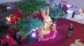 A Three Metre Tall Rabbit and Colourful Decorations for Chinese New Year in Thailand