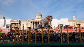 Londoners welcome the Year of the Rabbit with lion dance in Trafalgar Square
