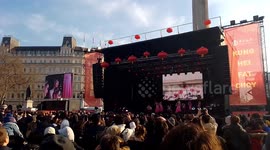 Traditional dancers at the 2023 Chinese new year celebration in London, Trafalgar Square