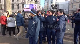 Police cadets enter Trafalgar Square with Chinese New Year 2023 celebrattions in central London