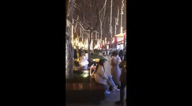Chinese New Year Celebrations in Dyanta Park in China With Hanged Lanterns and Yellow Chinese Letters