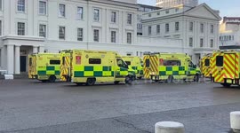 Ambulances line up at Wellington Barracks in London as strike continues