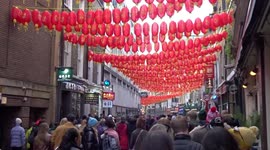 Huge crowds in London Soho during Chinese New Year 2023 celebrations in Britain