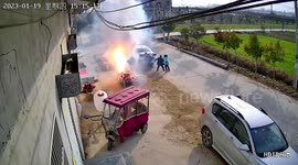 Stall bursts into flames after boy ignites firecracker on it in China