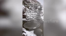 Hiker captures video of rare ice disk winter weather phenomenon
