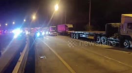 Truck carrying ethanol overturns bursting into flames in Thailand