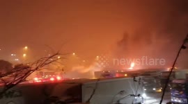 Tank truck fire shuts down highway in Japan